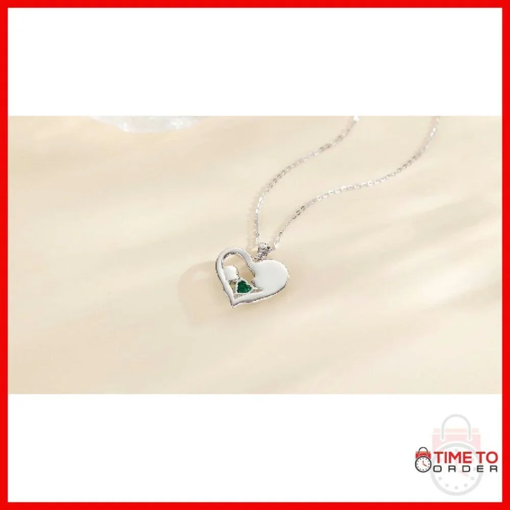 Sterling Silver Mom Child Heart Pendant Necklace 18